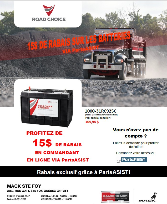 15$ de Rabais sur les Batteries